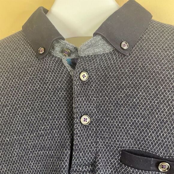 Ted Baker MensHoundstooth Knit Polo Shirt Black and Gray‎ Long Sleeve Size Large - Picture 2 of 10